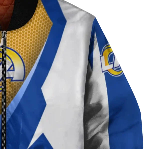 customized los angeles rams v stripes blue white bomber jacket premium grade
