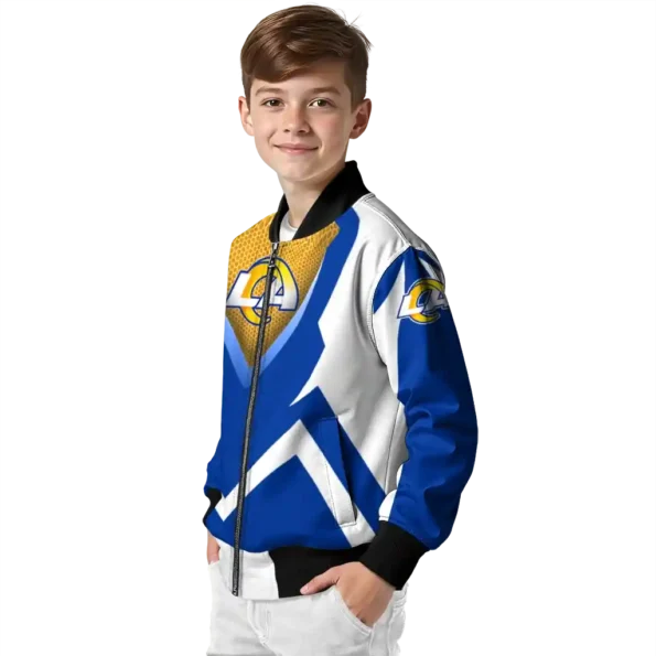 customized los angeles rams v stripes blue white bomber jacket trendy
