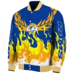 customized los angeles rams winged blaze blue white varsity jacket best selling