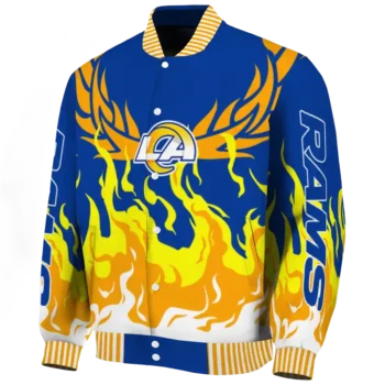 customized los angeles rams winged blaze blue white varsity jacket best selling
