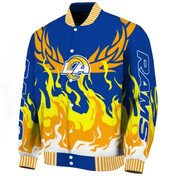 customized los angeles rams winged blaze blue white varsity jacket best selling