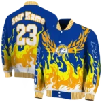 customized los angeles rams winged blaze blue white varsity jacket best selling