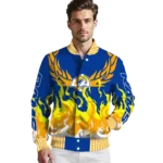 customized los angeles rams winged blaze blue white varsity jacket best selling