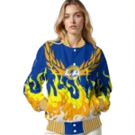 customized los angeles rams winged blaze blue white varsity jacket best selling