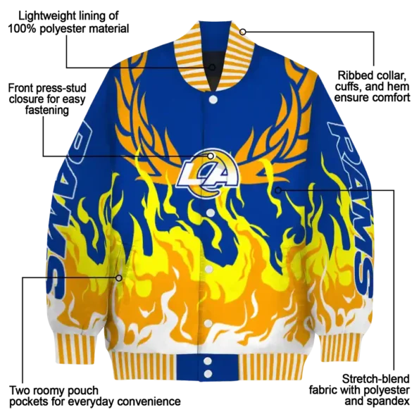 customized los angeles rams winged blaze blue white varsity jacket new arrival