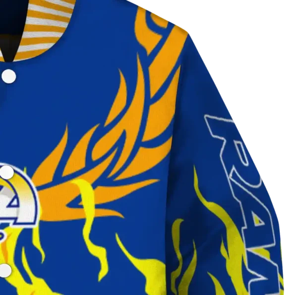 customized los angeles rams winged blaze blue white varsity jacket premium grade