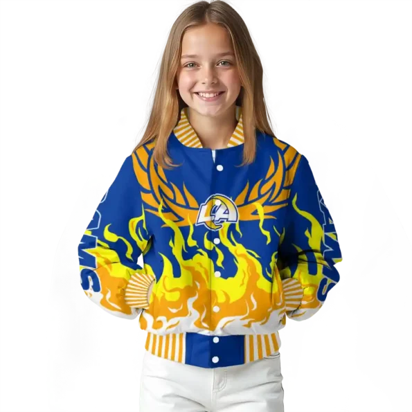 customized los angeles rams winged blaze blue white varsity jacket top rated