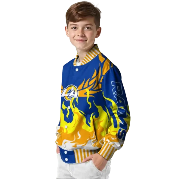 customized los angeles rams winged blaze blue white varsity jacket trendy