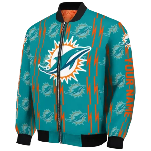 customized miami dolphins bolt stripe aqua bomber jacket best selling