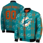 customized miami dolphins bolt stripe aqua bomber jacket best selling