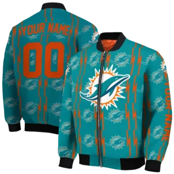 customized miami dolphins bolt stripe aqua bomber jacket fashion forward
