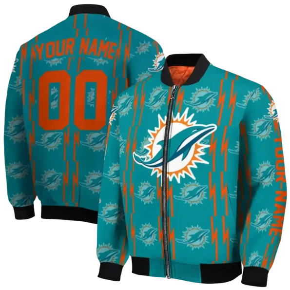 customized miami dolphins bolt stripe aqua bomber jacket fashion forward