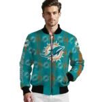 customized miami dolphins bolt stripe aqua bomber jacket best selling
