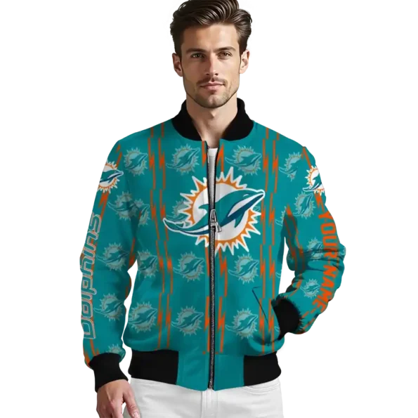 customized miami dolphins bolt stripe aqua bomber jacket high quality