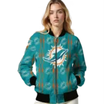 customized miami dolphins bolt stripe aqua bomber jacket best selling