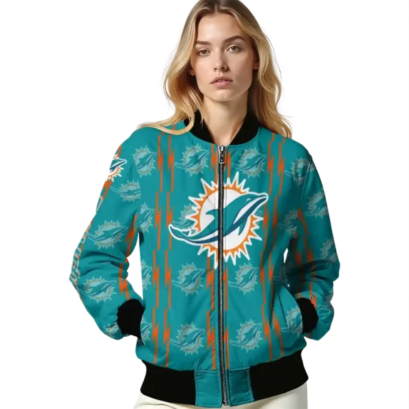 customized miami dolphins bolt stripe aqua bomber jacket latest model