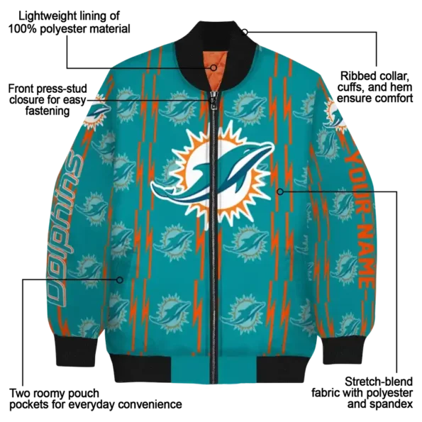 customized miami dolphins bolt stripe aqua bomber jacket new arrival