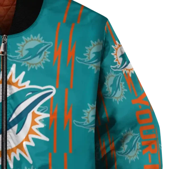 customized miami dolphins bolt stripe aqua bomber jacket premium grade