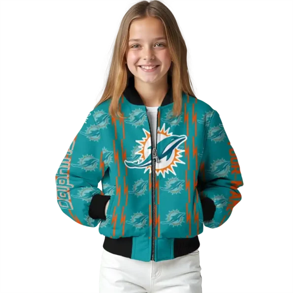 customized miami dolphins bolt stripe aqua bomber jacket top rated