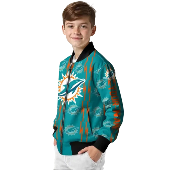 customized miami dolphins bolt stripe aqua bomber jacket trendy