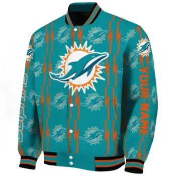 customized miami dolphins bolt stripe aqua varsity jacket best selling