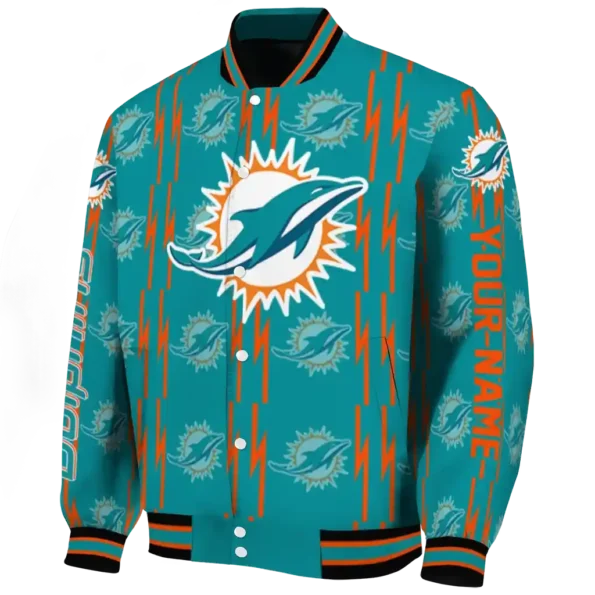 customized miami dolphins bolt stripe aqua varsity jacket best selling