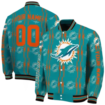 customized miami dolphins bolt stripe aqua varsity jacket fashion forward