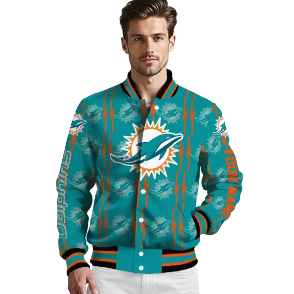 customized miami dolphins bolt stripe aqua varsity jacket high quality