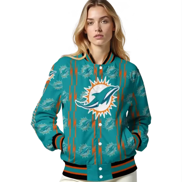 customized miami dolphins bolt stripe aqua varsity jacket latest model