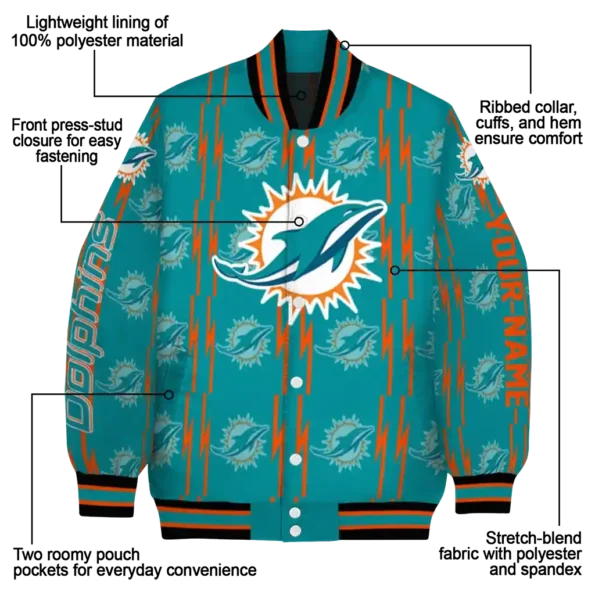 customized miami dolphins bolt stripe aqua varsity jacket new arrival