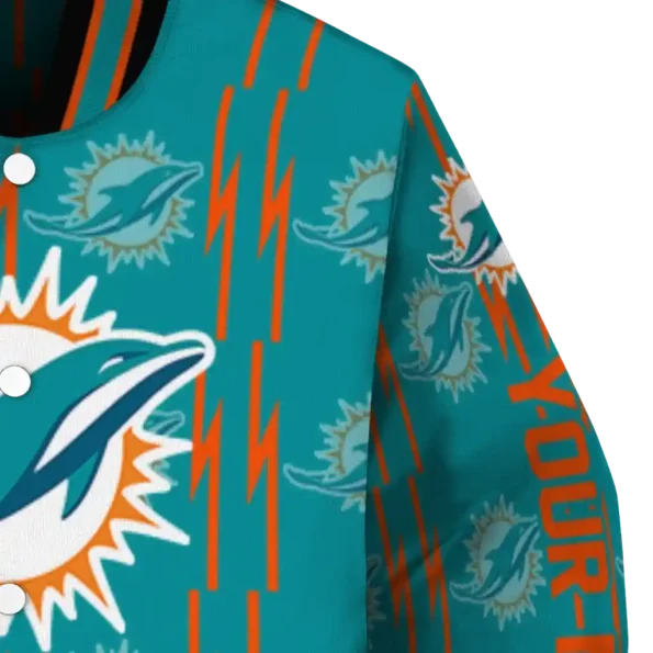 customized miami dolphins bolt stripe aqua varsity jacket premium grade