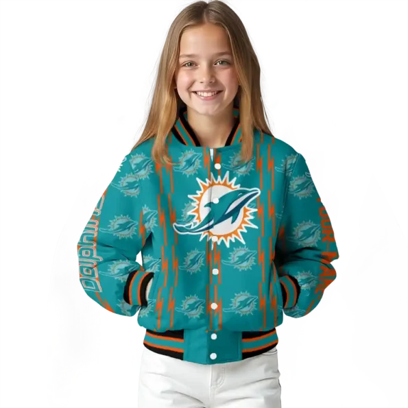customized miami dolphins bolt stripe aqua varsity jacket top rated