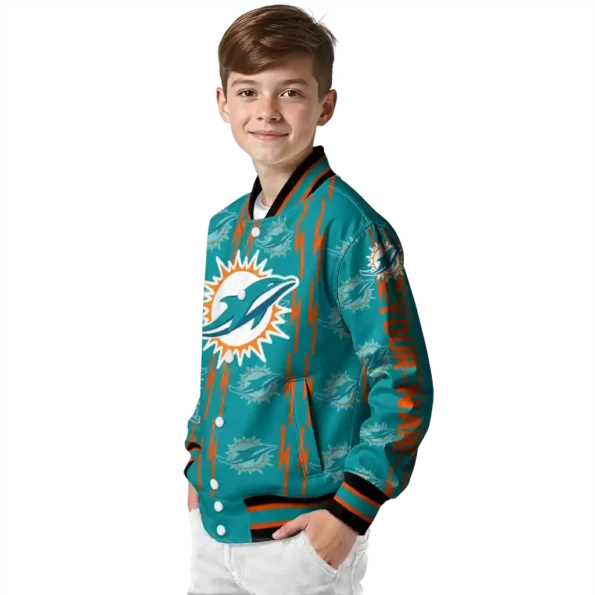 customized miami dolphins bolt stripe aqua varsity jacket trendy