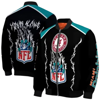 customized miami dolphins claw blood aqua black bomber jacket fashion forward