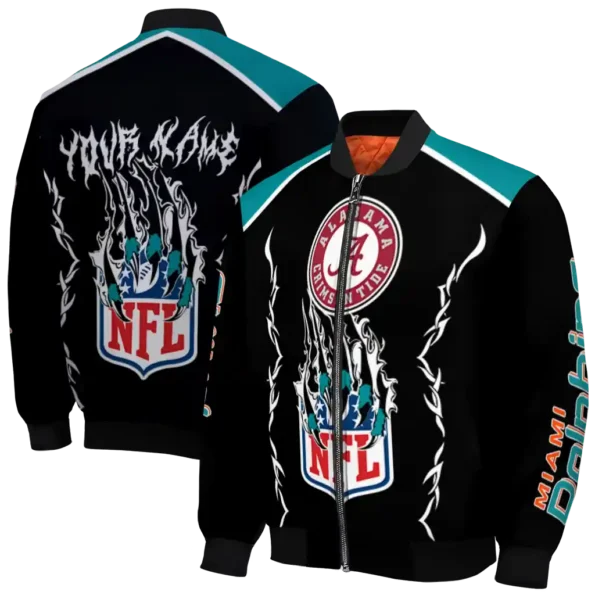 customized miami dolphins claw blood aqua black bomber jacket fashion forward