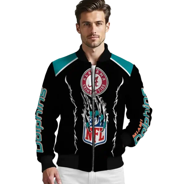 customized miami dolphins claw blood aqua black bomber jacket high quality