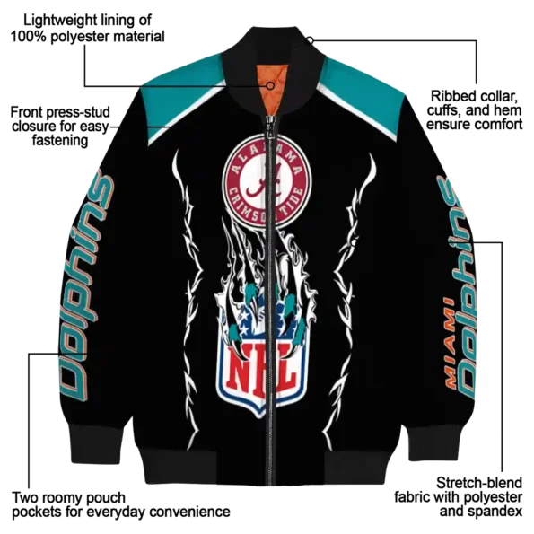 customized miami dolphins claw blood aqua black bomber jacket new arrival