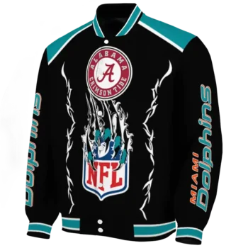 customized miami dolphins claw blood aqua black varsity jacket best selling