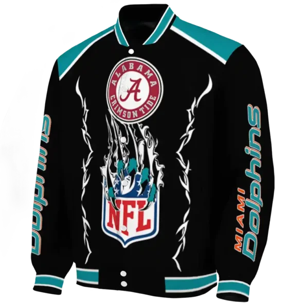 customized miami dolphins claw blood aqua black varsity jacket best selling