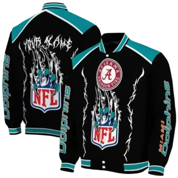 customized miami dolphins claw blood aqua black varsity jacket fashion forward