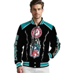 customized miami dolphins claw blood aqua black varsity jacket best selling