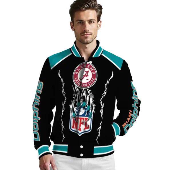 customized miami dolphins claw blood aqua black varsity jacket high quality