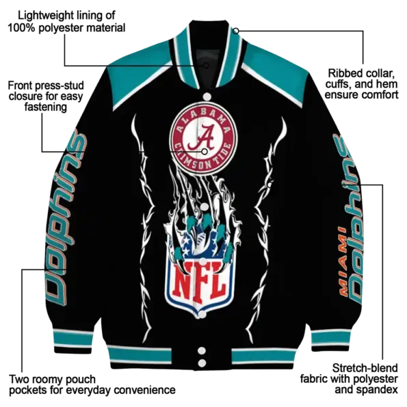 customized miami dolphins claw blood aqua black varsity jacket new arrival