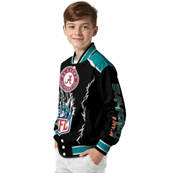 customized miami dolphins claw blood aqua black varsity jacket trendy