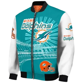 customized miami dolphins ferris arena aqua white bomber jacket best selling
