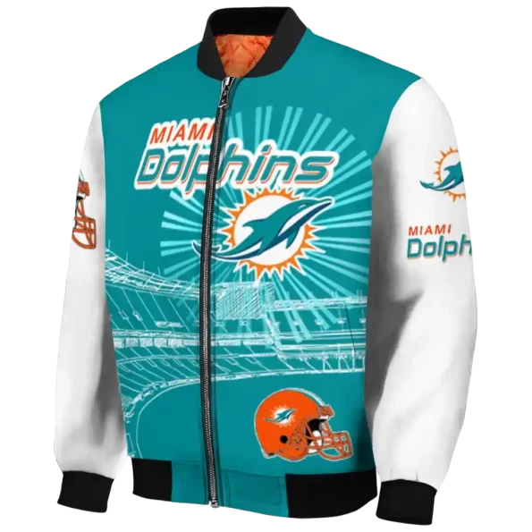 customized miami dolphins ferris arena aqua white bomber jacket best selling