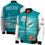 customized miami dolphins ferris arena aqua white bomber jacket best selling