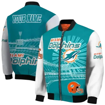 customized miami dolphins ferris arena aqua white bomber jacket fashion forward