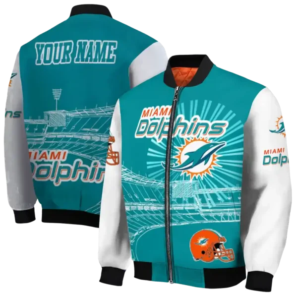 customized miami dolphins ferris arena aqua white bomber jacket fashion forward