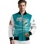 customized miami dolphins ferris arena aqua white bomber jacket best selling
